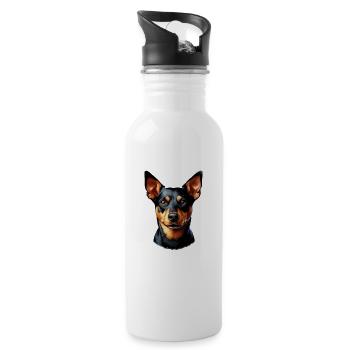 Hundegesicht - Lancashire Heeler - Trinkflasche mit integriertem Trinkhalm - Weiß - Rechts