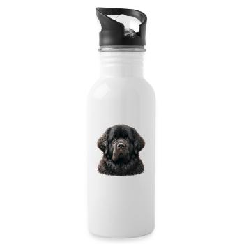 Hundegesicht - Neufundländer - Trinkflasche mit integriertem Trinkhalm - Weiß - Rechts
