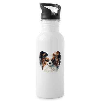 Hundegesicht - Papillon - Trinkflasche mit integriertem Trinkhalm - Weiß - Rechts