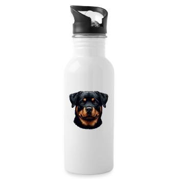 Hundegesicht - Rottweiler - Trinkflasche mit integriertem Trinkhalm - Weiß - Rechts