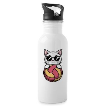 Volleyball Cat Funny Volleyball Gift - Water bottle with straw - white - Right