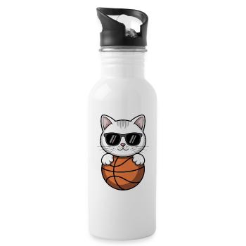 Chat de basket-ball drôle cadeau de basket-ball - Gourde avec paille intégrée - blanc - Droite