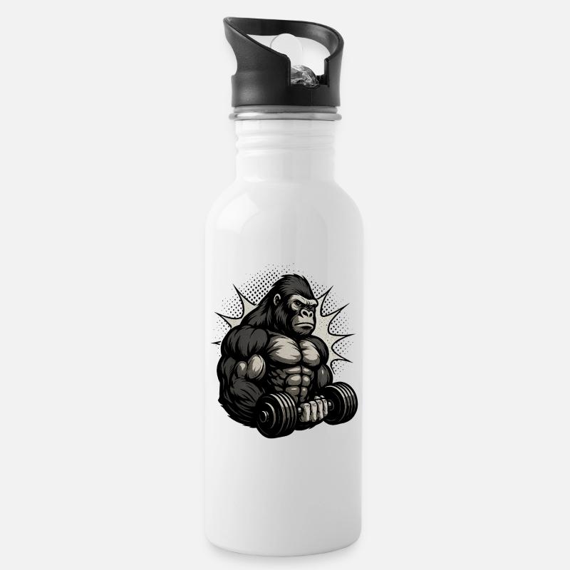Starker Gorilla Kraftmuster - Trinkflasche mit integriertem Trinkhalm - Weiß