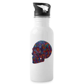 Bunter Mosaik-Schädel - Trinkflasche mit integriertem Trinkhalm - Weiß - Rechts