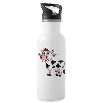 Cute Funny Cool Cow Calf - Water bottle with straw - white - Right