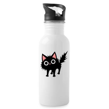 Schwarze Katze - Trinkflasche mit integriertem Trinkhalm - Weiß - Rechts