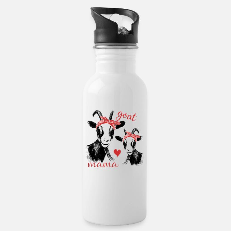Ziege Mama - Trinkflasche mit integriertem Trinkhalm - Weiß