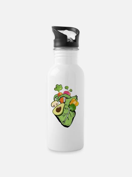 Veganes Herz - Trinkflasche mit integriertem Trinkhalm - Weiß