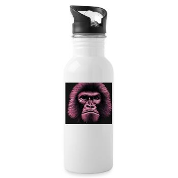Trauriger Affe - Tier Porträt Pop Art Style - Trinkflasche mit integriertem Trinkhalm - Weiß - Rechts