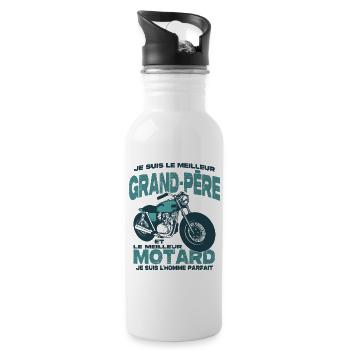 Le meilleur motard et le meilleur grand-père - Gourde avec paille intégrée - blanc - Droite
