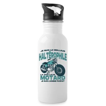 Le meilleur motard et le meilleur haltèrophile - Gourde avec paille intégrée - blanc - Droite