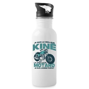 Le meilleur motard et le meilleur kiné - Gourde avec paille intégrée - blanc - Droite