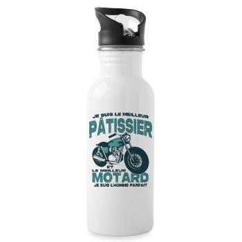 Le meilleur motard et le meilleur pâtissier - Gourde avec paille intégrée - blanc - Droite