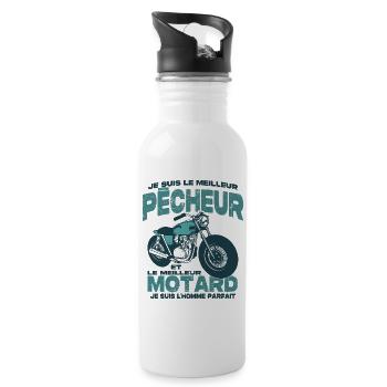 Le meilleur motard et le meilleur pêcheur - Gourde avec paille intégrée - blanc - Droite
