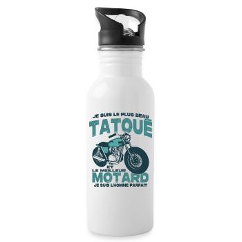 Le meilleur motard et le le plus beau tatoué - Gourde avec paille intégrée - blanc - Droite