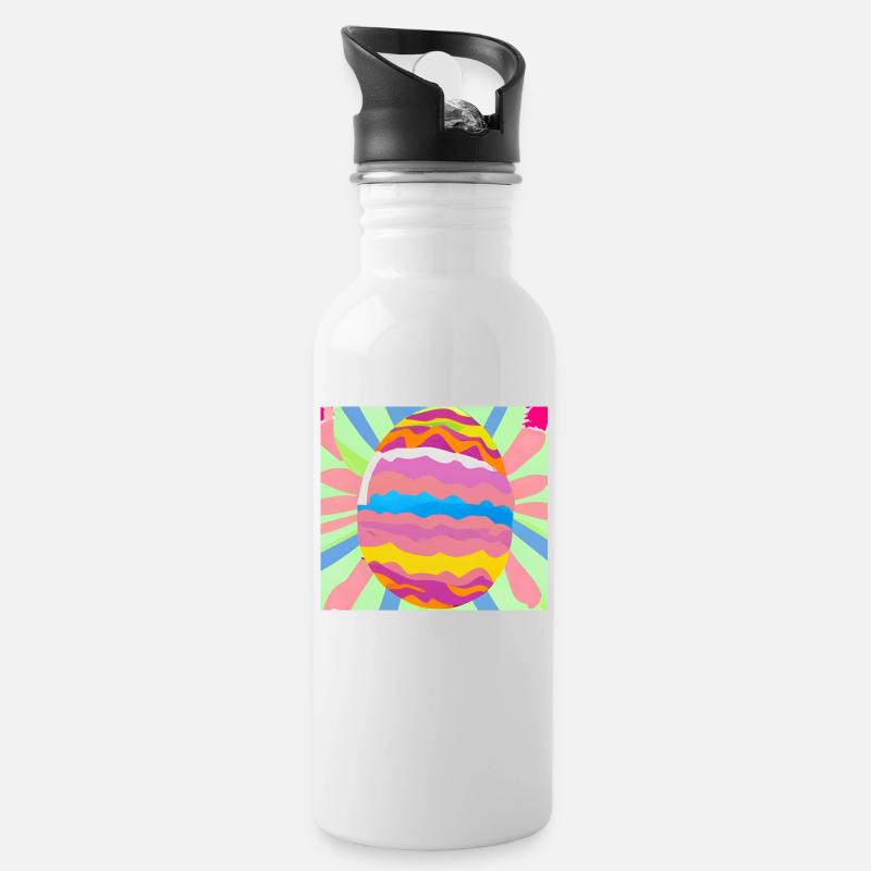 Buntes Osterei - Trinkflasche mit integriertem Trinkhalm - Weiß