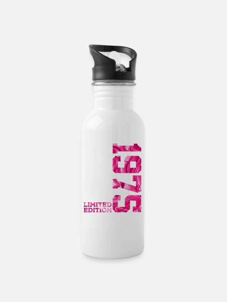 51. GEBURTSTAG PINK LIMITED EDITION 1975 - Trinkflasche mit integriertem Trinkhalm - Weiß