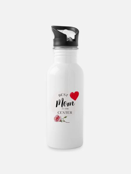 Beste Mutter im Zentrum - Trinkflasche mit integriertem Trinkhalm - Weiß