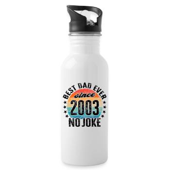 Bester Papa der Welt seit 2003 No Joke - Trinkflasche mit integriertem Trinkhalm - Weiß - Rechts
