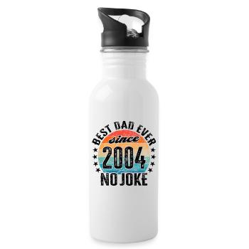 Bester Papa der Welt seit 2004 No Joke - Trinkflasche mit integriertem Trinkhalm - Weiß - Rechts