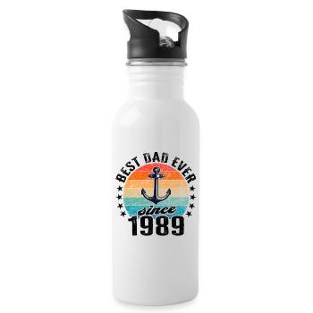 Bester Papa der Welt seit 1989 Vatertag - Trinkflasche mit integriertem Trinkhalm - Weiß - Rechts