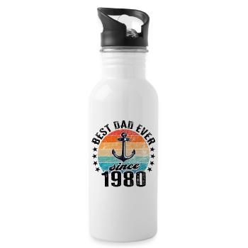 Bester Papa der Welt seit 1980 Vatertag - Trinkflasche mit integriertem Trinkhalm - Weiß - Rechts