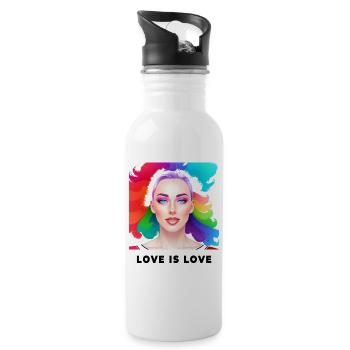 Cute LGBT Girl Colorful Love is Love Pride - Water bottle with straw - white - Right
