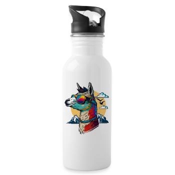 Lama mit Sonnenbrille gechilled - Trinkflasche mit integriertem Trinkhalm - Weiß - Rechts
