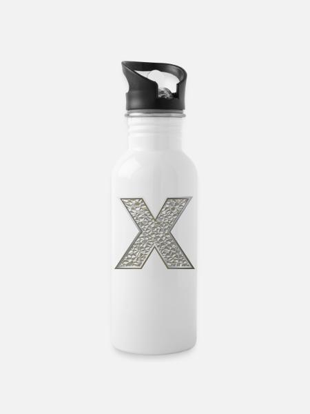 X, letter, initial, monogram, - Water bottle with straw - white