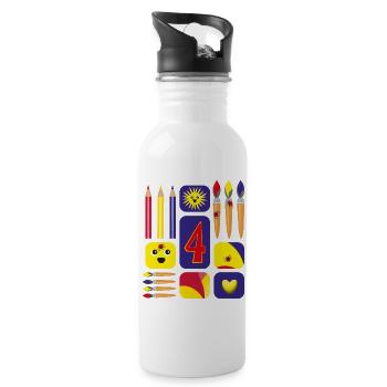 4 / Lustige vier mit Pinsel zum Kindergeburtstag. - Trinkflasche mit integriertem Trinkhalm - Weiß - Rechts