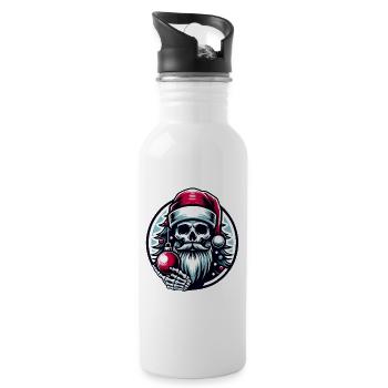 Weihnachtsmann Skull mit Christbaumkugel - Trinkflasche mit integriertem Trinkhalm - Weiß - Rechts