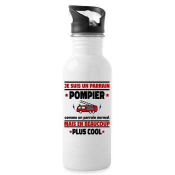 Je suis un parrain pompier plus cool, cadeau noël - Gourde avec paille intégrée - blanc - Droite