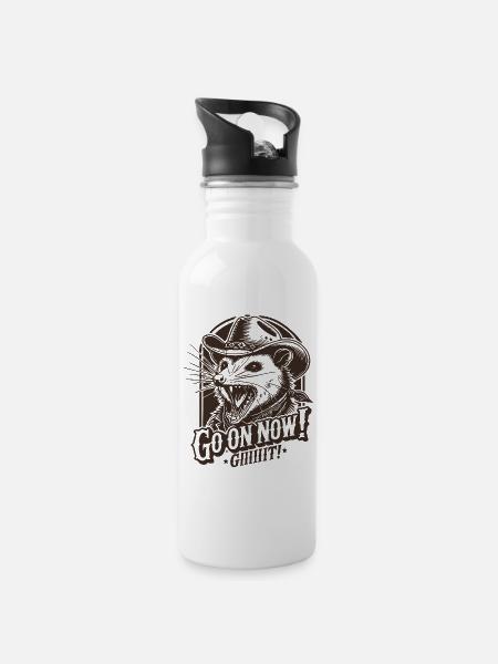 Vintage Go on Now Git Funny Cowboy Opossum Meme - Water bottle with straw - white