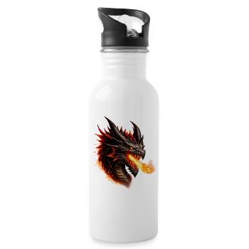 Feuerdrache Flammendes Haupt - Trinkflasche mit integriertem Trinkhalm - Weiß - Rechts