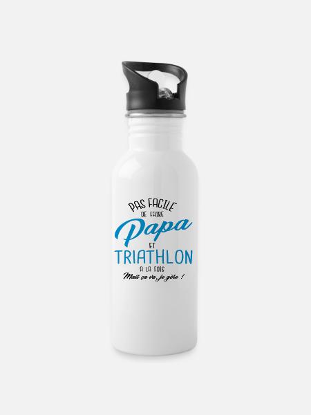Papa et triathlon - Gourde avec paille intégrée - blanc