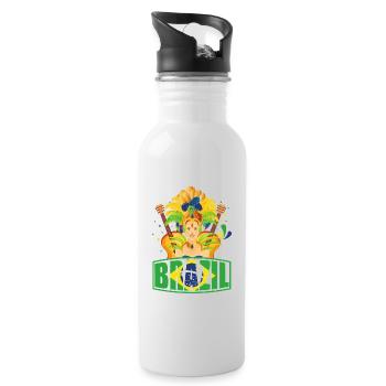 Brazil Brasil Brazilian flag music - Water bottle with straw - white - Right