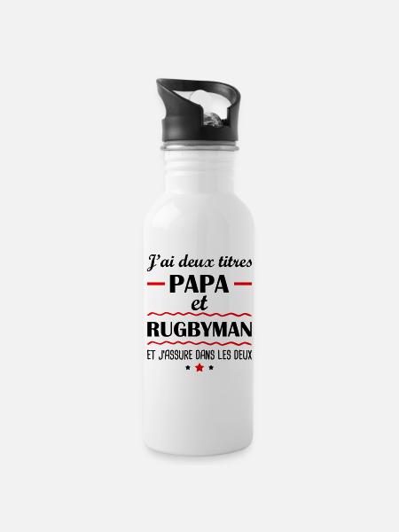 Deux titres papa rugbyman, cadeau fête des pères - Gourde avec paille intégrée - blanc