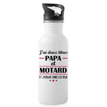 Deux titres papa motard, cadeau fête des pères - Gourde avec paille intégrée - blanc - Droite