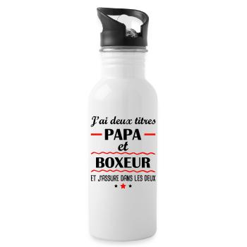 Deux titres papa boxeur, cadeau fête des pères - Gourde avec paille intégrée - blanc - Droite