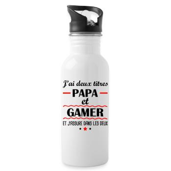 Deux titres papa gamer, cadeau fête des pères - Gourde avec paille intégrée - blanc - Droite