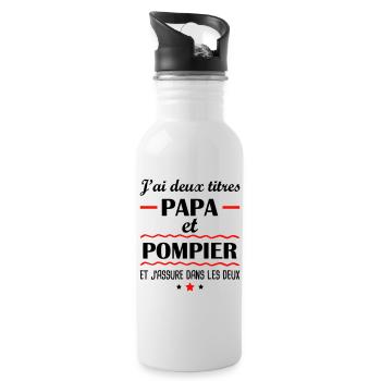 Deux titres papa pompier, cadeau fête des pères - Gourde avec paille intégrée - blanc - Droite