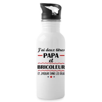 Deux titres papa bricoleur, cadeau fête des pères - Gourde avec paille intégrée - blanc - Droite