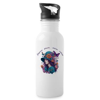 Élégance florale charme vintage - Gourde avec paille intégrée - blanc - Droite