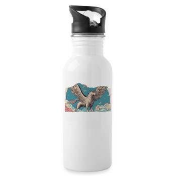 Pegasus mit Vögeln - Trinkflasche mit integriertem Trinkhalm - Weiß - Rechts
