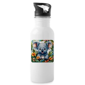 Cute Koala Bear with Flowers - Water bottle with straw - white - Right