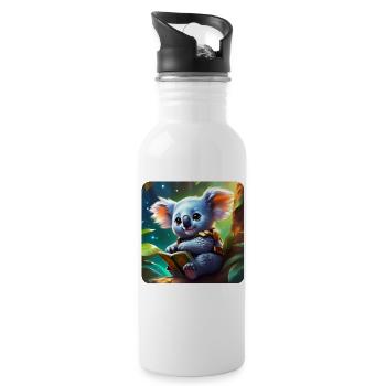 Ours koala mignon avec livre - Gourde avec paille intégrée - blanc - Droite