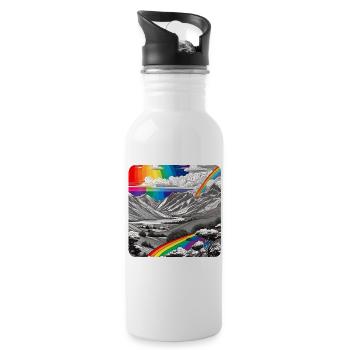 Regenbogen in der Natur mit Berge - Trinkflasche mit integriertem Trinkhalm - Weiß - Rechts