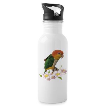 Der orangeköpfige Caique - Trinkflasche mit integriertem Trinkhalm - Weiß - Rechts