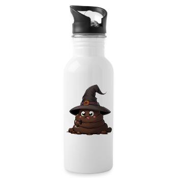 Funny Halloween poop pile with witch hat. - Water bottle with straw - white - Right