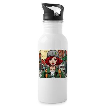 Cool Irish Redhead Girl - Water bottle with straw - white - Right